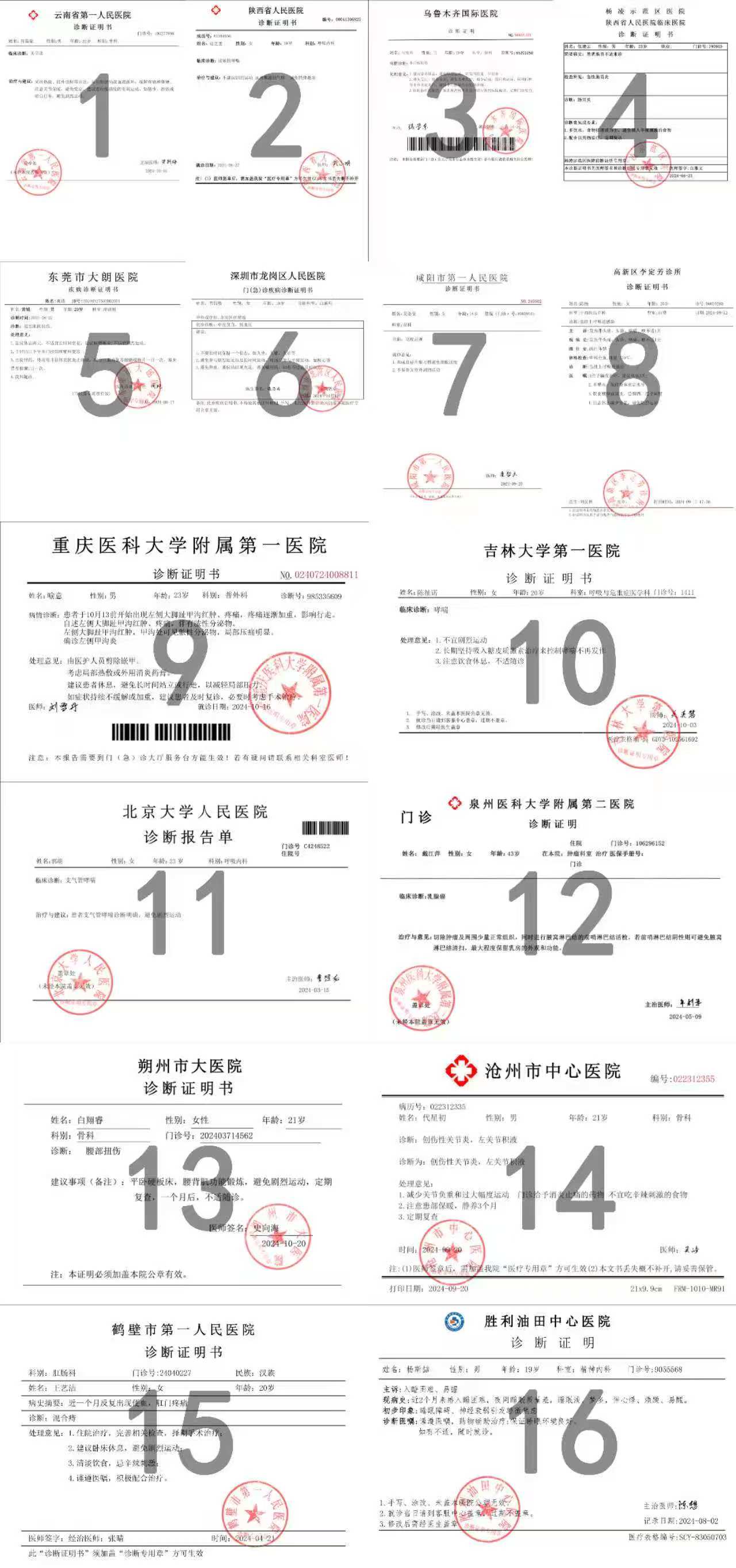 1 至 16 号模板参考图